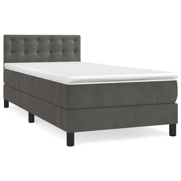 vidaXL Sommier &agrave; lattes de lit et matelas Gris fonc&eacute; 90x200 cm Velours