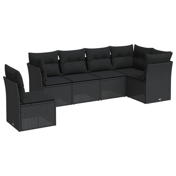 vidaXL Salon de jardin 6 pcs avec coussins noir r&eacute;sine tress&eacute;e