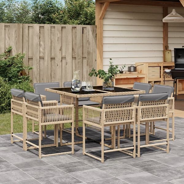 vidaXL Ensemble &agrave; manger de jardin et coussins 9 pcs m&eacute;lange beige
