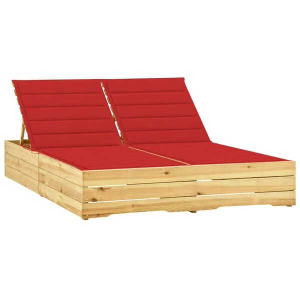 vidaXL Chaise longue double et coussins rouge Bois de pin impr&eacute;gn&eacute;