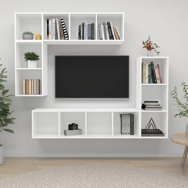 vidaXL Ensemble de meubles TV 4 pcs Blanc Bois d'ingénierie