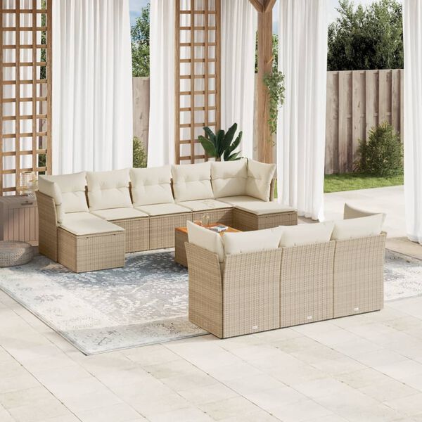 vidaXL Salon de jardin 11 pcs avec coussins beige r&eacute;sine tress&eacute;e