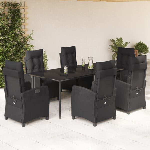 vidaXL Ensemble &agrave; manger de jardin coussins 7pcs Noir R&eacute;sine tress&eacute;e