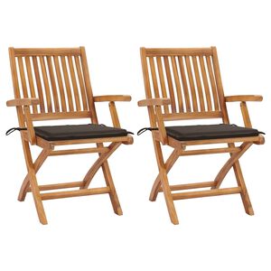 vidaXL Chaises pliantes (lot de 2) avec coussins taupe, en bois de teck massif