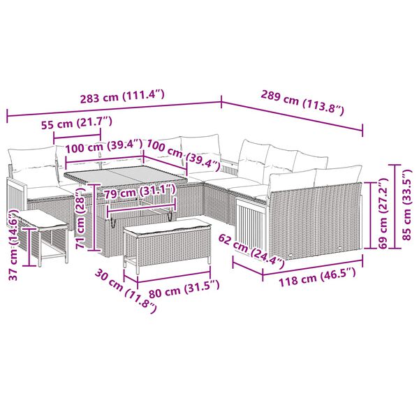 vidaXL Ensemble de canap&eacute; de jardin avec coussin 17 pcs Noir polyrotin