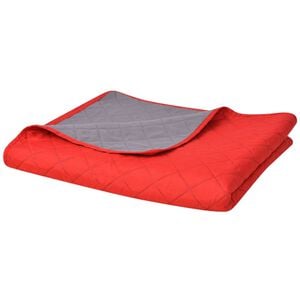 vidaXL Couvre-lit matelass&eacute; double-face Rouge et gris 170x210 cm