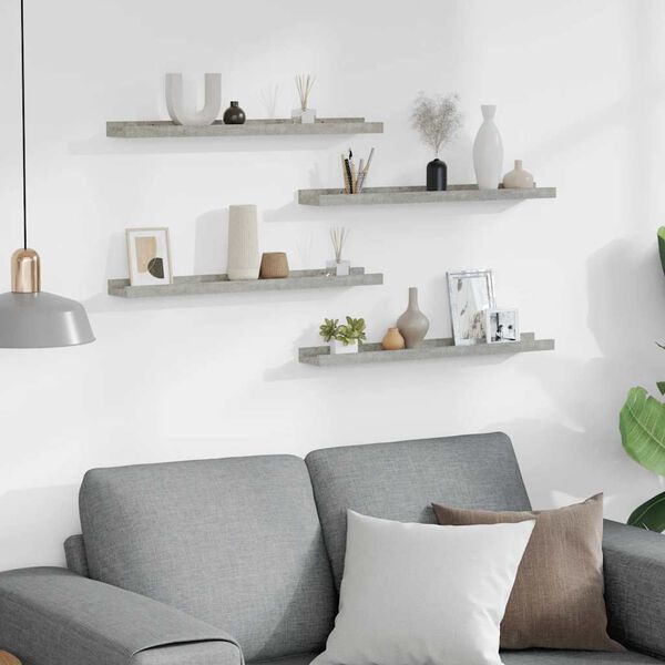 vidaXL &Eacute;tag&egrave;res murales 4 pcs Gris b&eacute;ton 60x9x3 cm