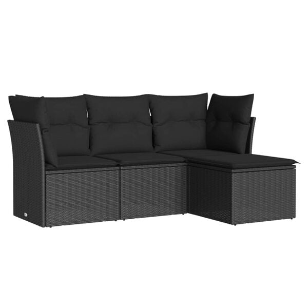 vidaXL Salon de jardin 4 pcs avec coussins noir r&eacute;sine tress&eacute;e