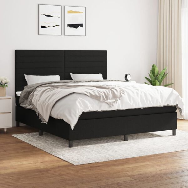 vidaXL Sommier &agrave; lattes de lit avec matelas Noir 180x200 cm Tissu