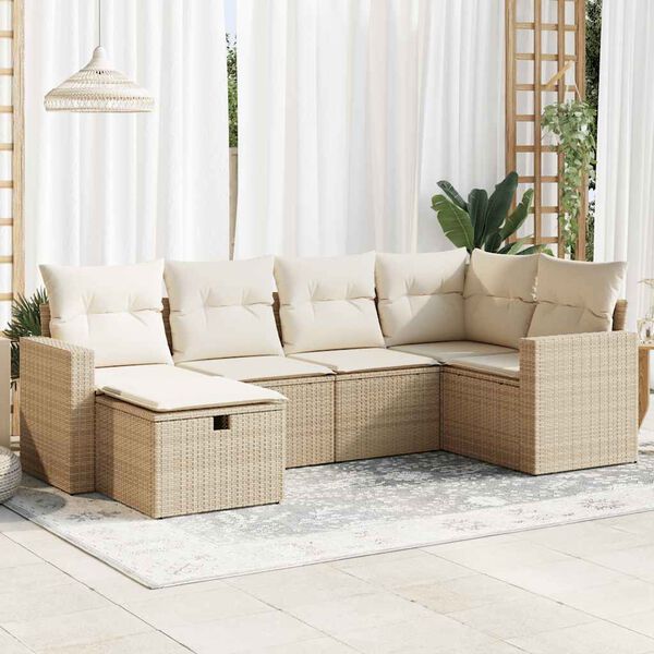 vidaXL Salon de jardin avec coussins 6 pcs beige r&eacute;sine tress&eacute;e