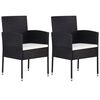 vidaXL Chaises de jardin coussins blanc cr&egrave;me 2pcs noir r&eacute;sine tress&eacute;e
