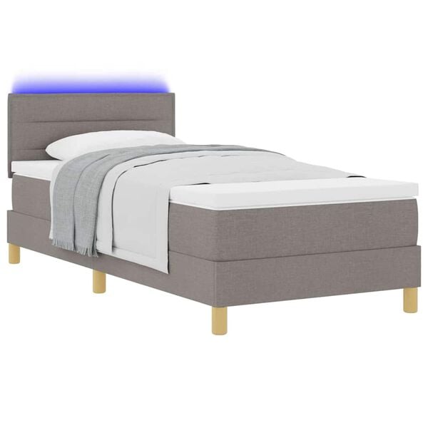 vidaXL Lit &agrave; ressort LED avec matelas Taupe 100 x 200 cm tissu