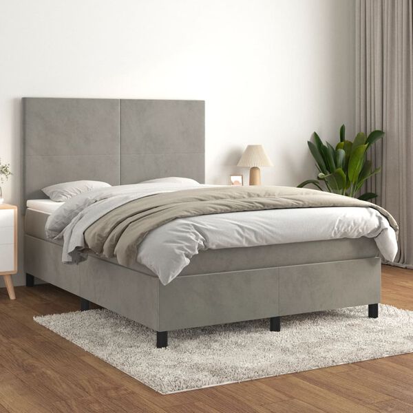 vidaXL Sommier &agrave; lattes de lit et matelas Gris clair 140x200cm Velours