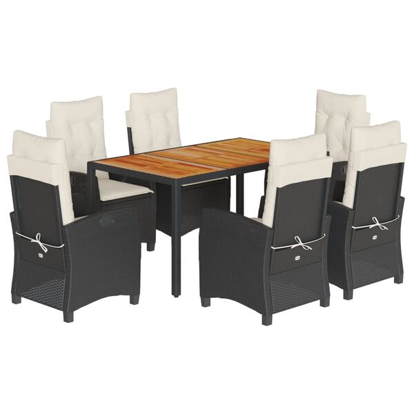 vidaXL Ensemble &agrave; manger de jardin coussins 7pcs Noir R&eacute;sine tress&eacute;e