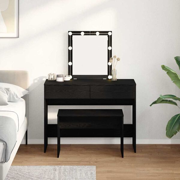 vidaXL Tabouret de dressing Ch&ecirc;ne noir 70 x 35 x 45 cm