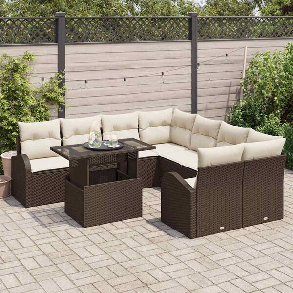 vidaXL Ensemble de canap&eacute; de jardin 9 pcs Marron polyrotin