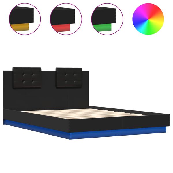 vidaXL Cadre de lit avec LED sans matelas noir 140x200 cm