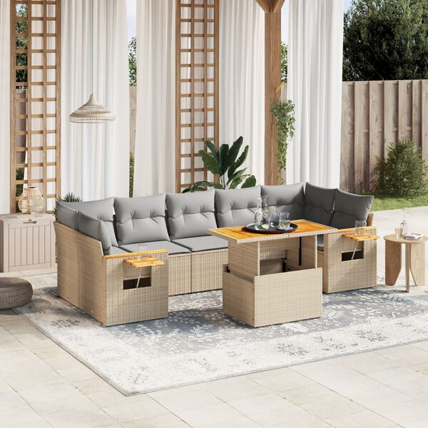 vidaXL Salon de jardin avec coussins 8 pcs beige résine tressée