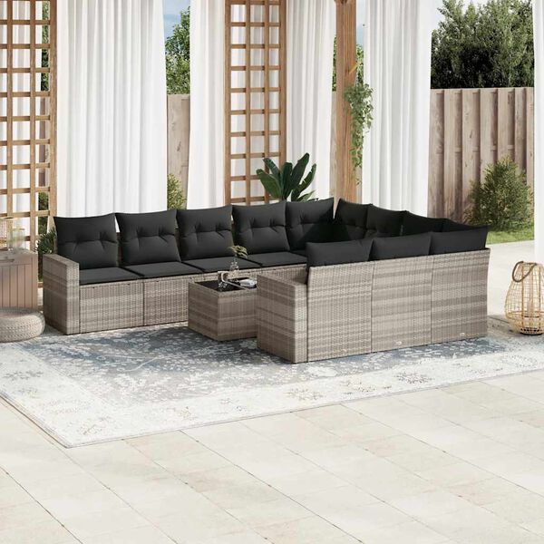 vidaXL Salon de jardin 11 pcs avec coussins gris clair r&eacute;sine tress&eacute;e
