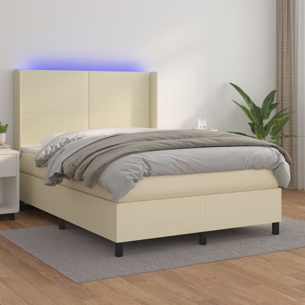 vidaXL Sommier &agrave; lattes de lit matelas LED Cr&egrave;me 140x190 cm Similicuir