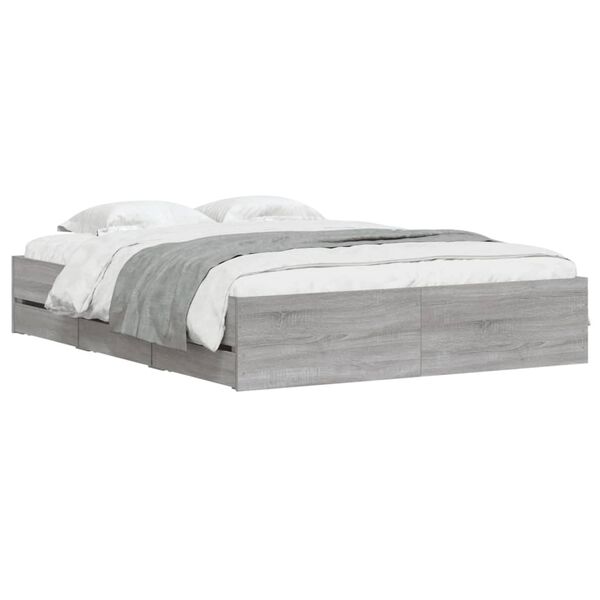 vidaXL Cadre de lit avec tiroirs sans matelas sonoma gris 140x190 cm