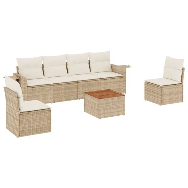 vidaXL Salon de jardin avec coussins 7 pcs beige résine tressée