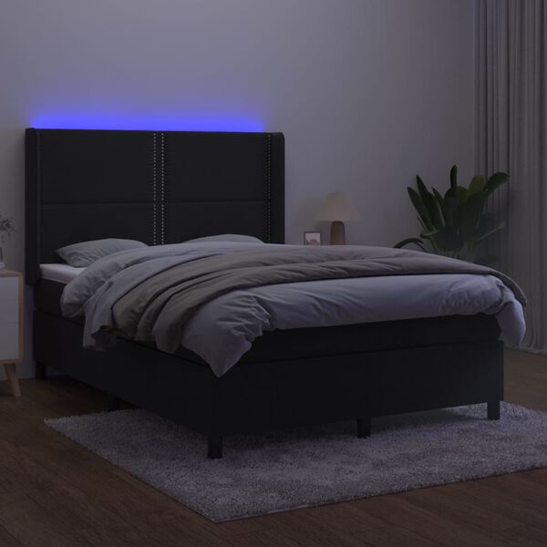 vidaXL Sommier &agrave; lattes de lit matelas et LED Noir 140x200 cm Velours