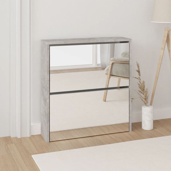vidaXL Armoire à chaussures et miroir 2 niveaux Gris béton 63x17x67 cm