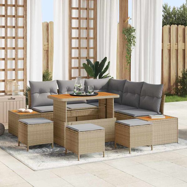 vidaXL Ensemble de canap&eacute; de jardin 9 pcs Beige Poly rotin