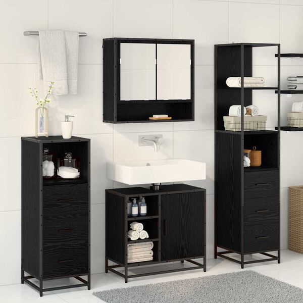 vidaXL Ensemble de mobilier de salle de bain 3 pcs Ch&ecirc;ne noir