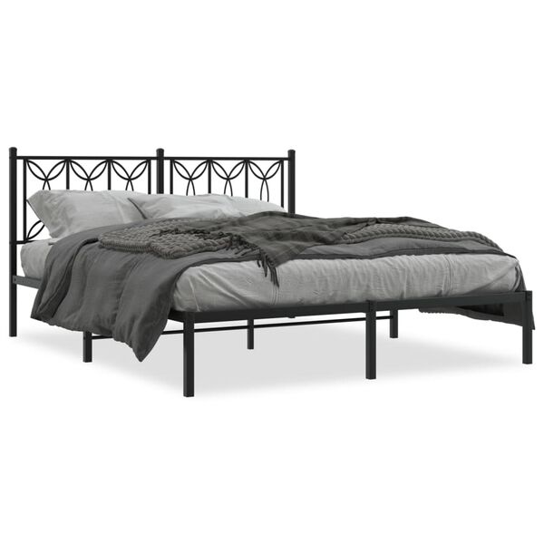 vidaXL Cadre de lit métal sans matelas et tête de lit noir 160x200 cm