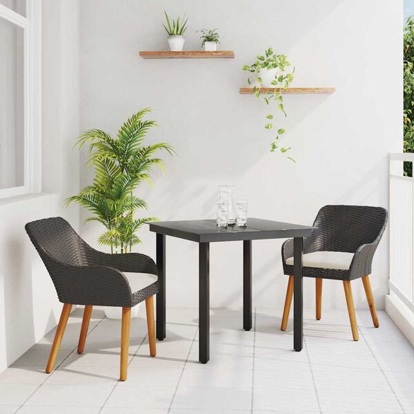 vidaXL Ensemble de salle à manger pour jardin 3 pcs Noir polyrotin