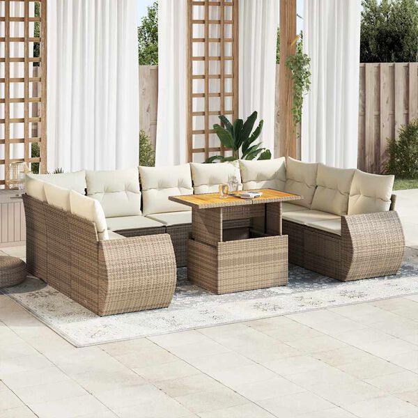 vidaXL Salon de jardin avec coussins 10 pcs beige r&eacute;sine tress&eacute;e