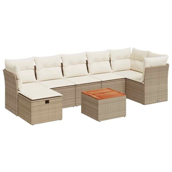vidaXL Salon de jardin avec coussins 8 pcs beige r&eacute;sine tress&eacute;e