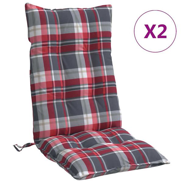 vidaXL Coussins de chaise &agrave; dossier haut lot de 2 motif carreaux rouge