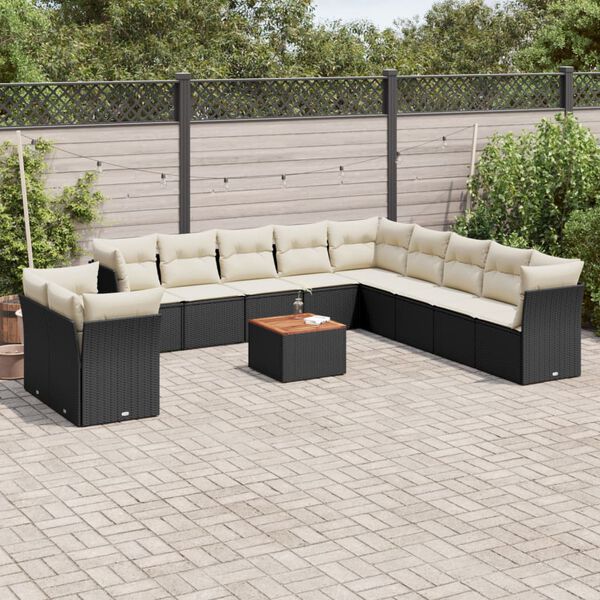 vidaXL Salon de jardin 12 pcs avec coussins noir r&eacute;sine tress&eacute;e