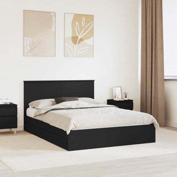 vidaXL Lit de Rangement Noir 140 x 190 cm Bois d'ing&eacute;nierie