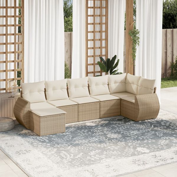 vidaXL Salon de jardin avec coussins 7 pcs beige r&eacute;sine tress&eacute;e