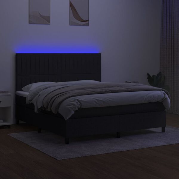 vidaXL Sommier &agrave; lattes de lit et matelas et LED Noir 180x200 cm Tissu