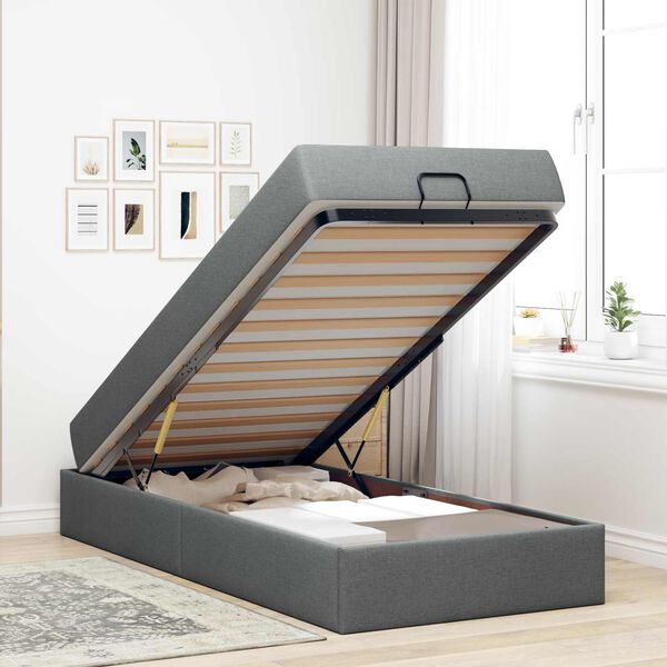 vidaXL Cadre de lit avec matelas avec matelas 2 pcs Gris Fonc&eacute; tissu