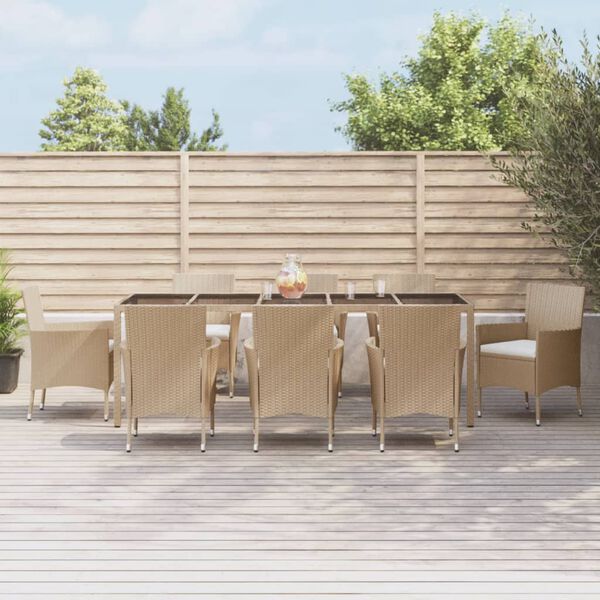 vidaXL Ensemble à manger de jardin et coussins 9 pcs beige Poly rotin