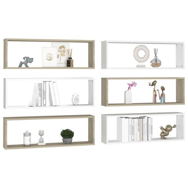 vidaXL &Eacute;tag&egrave;res cube murales 6 pcs Blanc/ch&ecirc;ne 80x15x26,5 cm