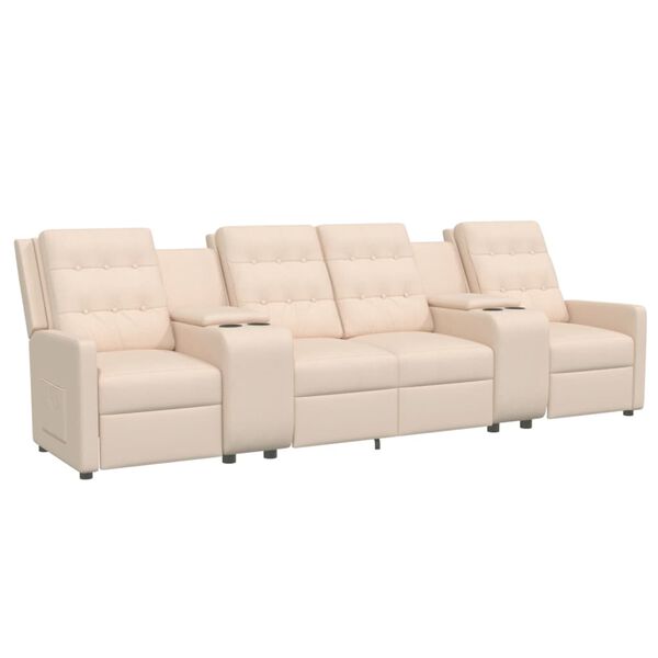 vidaXL Fauteuil inclinable avec porte-gobelets 4 places Cr&egrave;me Tissu
