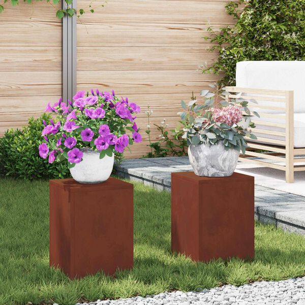 vidaXL Support de Plante 2 pcs Rouill&eacute; 24 x 24 x 35 cm Acier patin&eacute;