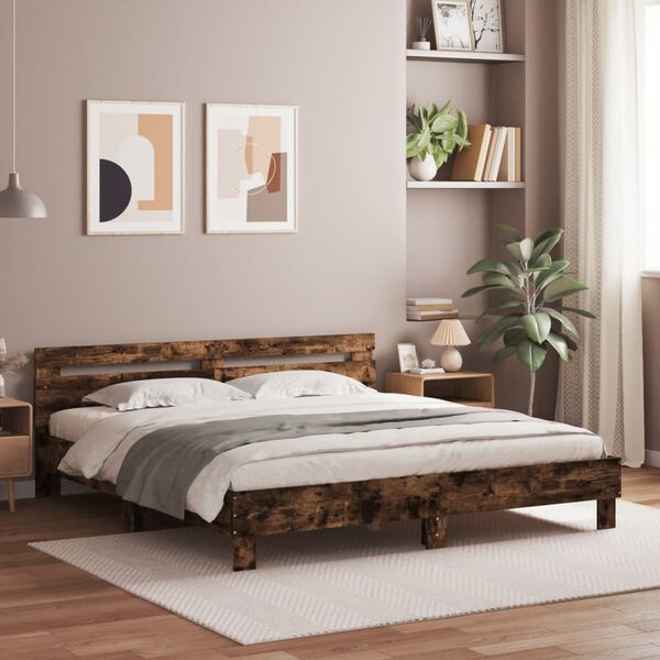 vidaXL Cadre de lit avec LED sans matelas chêne fumé 160x200 cm
