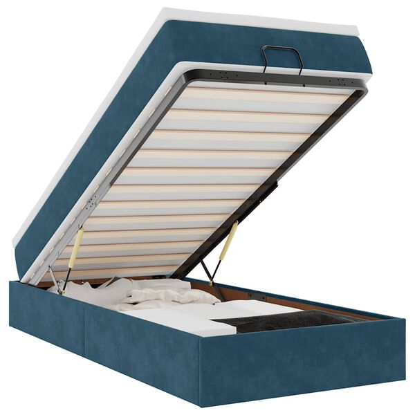 vidaXL Cadre de lit ottoman avec matelas bleu fonc&eacute; 100x200 cm velours