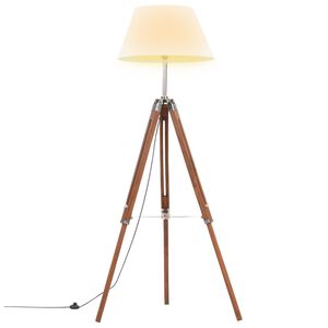 vidaXL Lampadaire à trépied Marron miel et blanc Bois de teck 141 cm