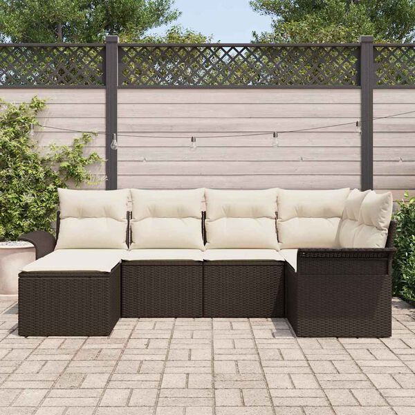 vidaXL Ensemble de canap&eacute; de jardin 6 pcs Marron polyrotin