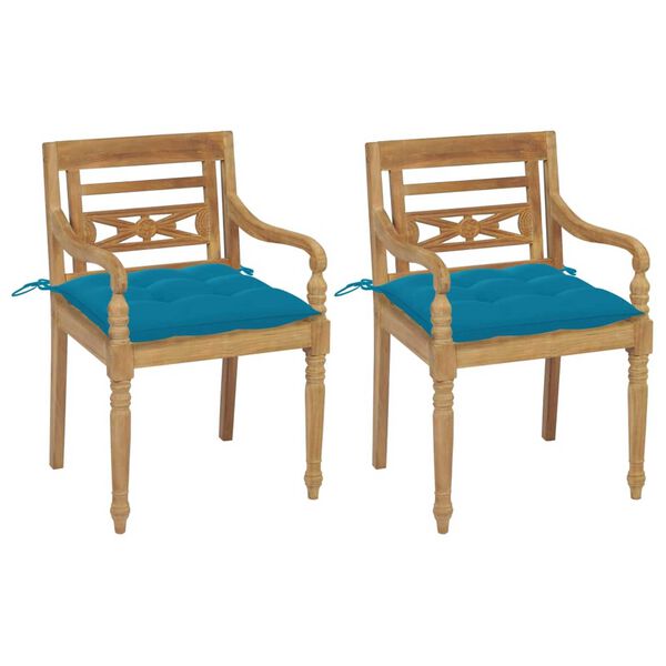 vidaXL Chaises Batavia lot de 2 coussins bleu clair Bois teck massif