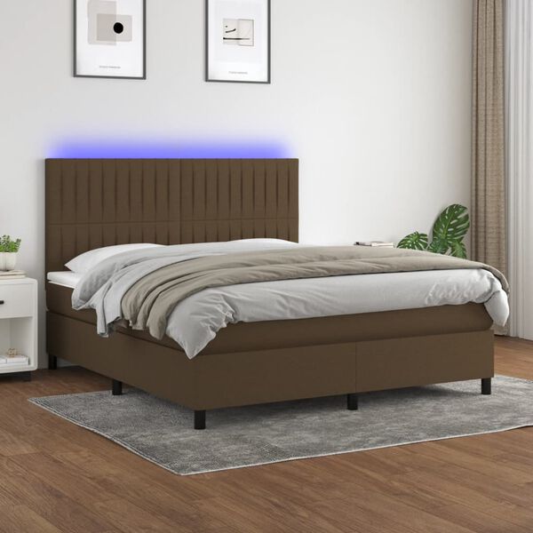 vidaXL Sommier &agrave; lattes de lit matelas et LED Marron fonc&eacute; 160x200 cm